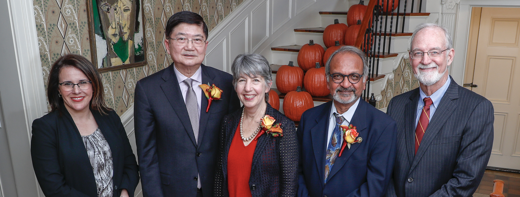 2019 Regents Professors Ned Mohan, David Y.H. Pui, and Marelene Zuk with President Joan T.A. Gabel and Regent Kendall Powell