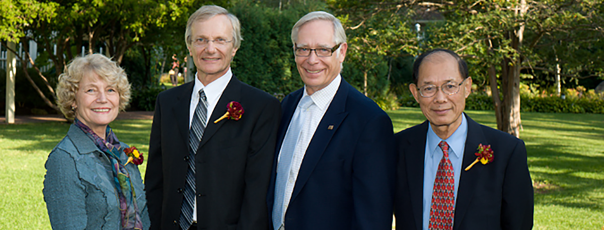 President Robert H. Bruininks with 2010 Regents Professors Karen S. Seashore, William G. Iacono, and Horace H. Loh