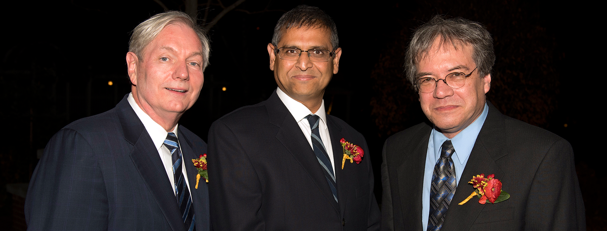 Regents Professors Michael Osterholm, Vipin Kumar, and R. Lawrence Edwards